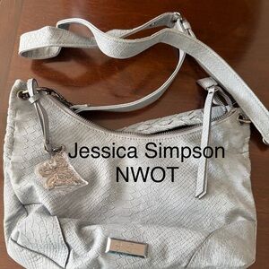 Jessica Simpson Pale Gray Snake-Embossed Shoulder Bag